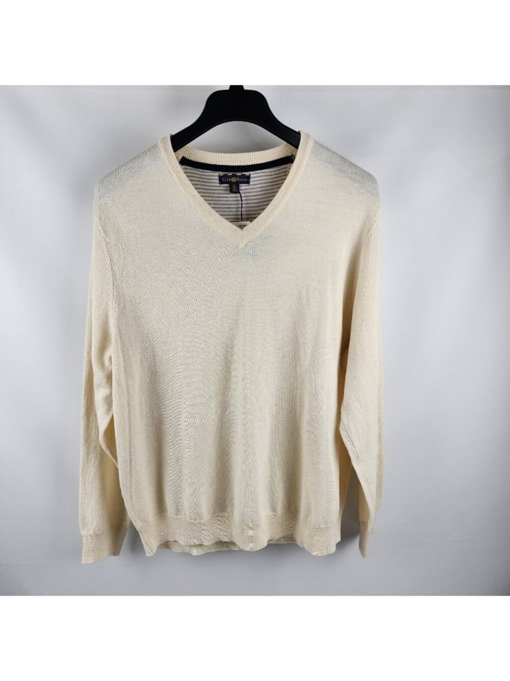 Club Room Sweater Mens XL Cream Merino Wool V-Neck Pullover NWT